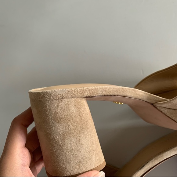 Veronica Beard 9.5 Dali Block Heel Sandals Suede Tan Beige - Picture 6 of 12